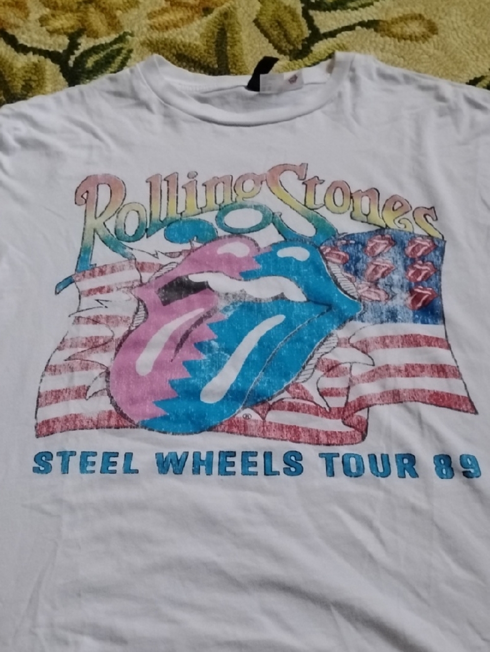 Divided White Rolling Stones Graphic Tee with Pink & Blue Tongue